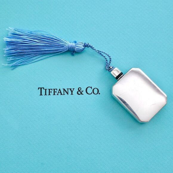 RARE Vintage Tiffany & Co. Antique Silver Perfume Flask Bottle With Blue Tassel - Picture 6 of 10